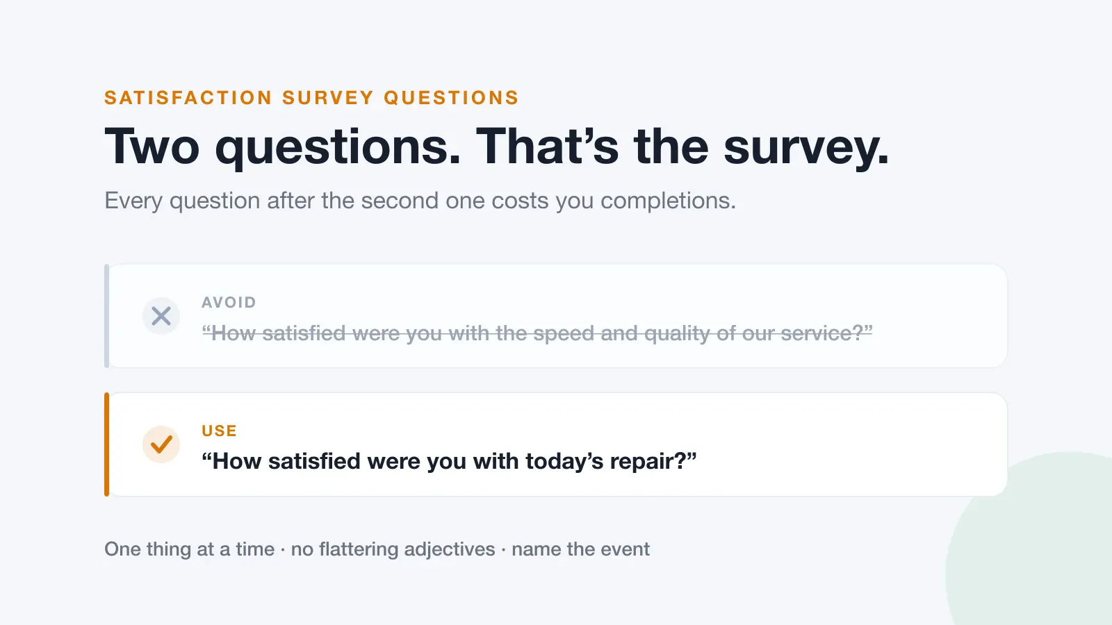 Before and after comparison of a badly worded and a well worded satisfaction survey question